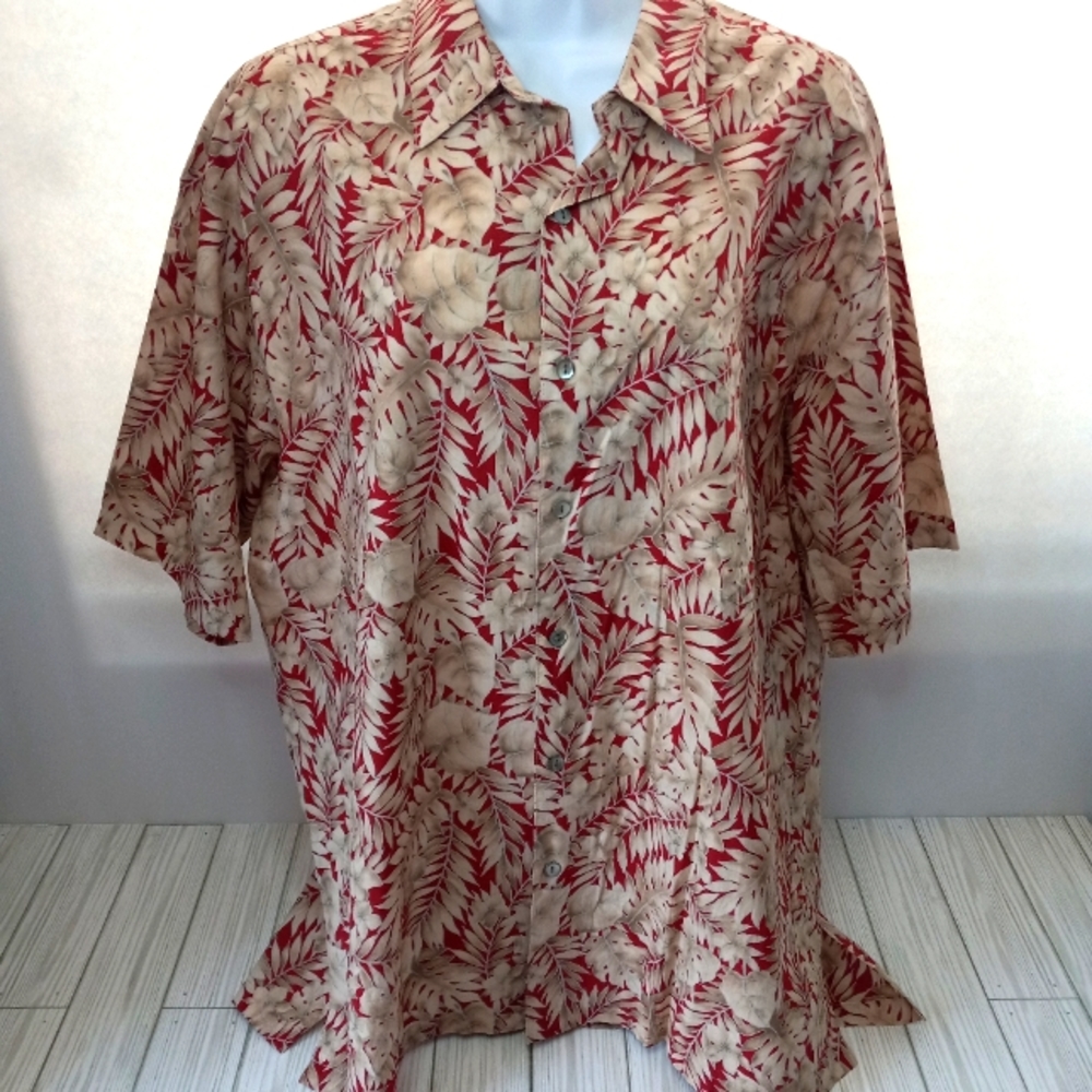 Tori Richard Hawaiian Palm Leaves Button Front Collar Shirt